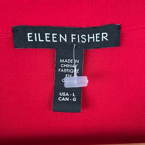 Eileen Fisher Silk Georgette Crepe Classic Collar Shirt Color Red Size Large - Picture 8 of 12